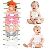 DiULi Fasce Bambina Neonata, 10PC Fascia Elastica per Capelli con Fiocchi Accessori, Fascia Neonato per Capelli, Morbido Copricapo Carino per Bambini Neonati-B