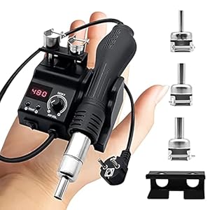 8858 heteluchtsoldeerstation, 700 W heteluchtsoldeerapparaat, Rework Station LED digitaal display 100-480 °C, hetelucht-soldeerstation met 3 heteluchtföhn-mondstukken voor BGA, SOIC, CHIP, QFP, PLCC