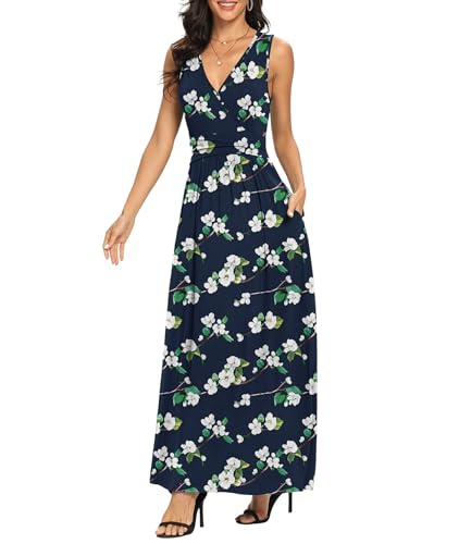 Image of LILBETTER Women Sleeveless Deep V Neck Loose Plain Long Maxi Casual Dress