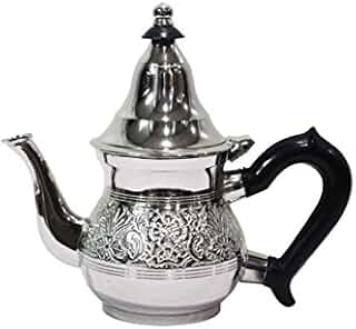 COMPRAR Tetera marroquí de latón plateado, 0,2 L con filtro y mango de plástico, de color plateado con tapa (200 ml)
