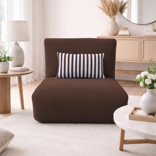 Image of Adorn India Easy Multi Mode 1 Seater Sofa Cum Bed | Velvet Fabric | Brown | Stripes Design | Comfortable Seating | Washable Cover | Perfect for Home & Office