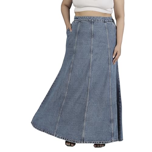 Image of Womens Plus Size Hipster Fit Mid Blue Denim Skirt
