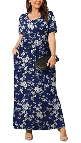 BISHUIGE Plus Size Maxi Dresses for Women Summer Casual Short Sleeve Long Dress with Pockets XL-6XL2