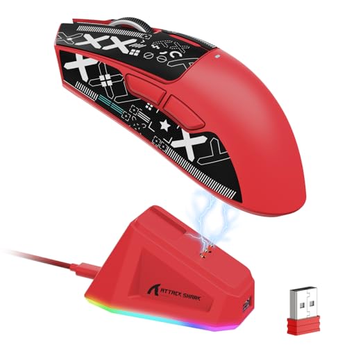 LexonElec x Attack Shark X11 Ratón Inalámbrico para Juegos con Base de Carga Magnética RGB, PixArt PAW3311, Ratón para Juegos Trimodal Ultraligero de 59 g con Cinta, Cable/2,4 G/BT, 22K dpi-Red&Tape LexonElec x Attack Shark X11 Ratón Inalámbrico para Juegos con Base de Carga Magnética RGB, PixArt PAW3311, Ratón para Juegos Trimodal Ultraligero de 59 g con Cinta, Cable/2,4 G/BT, 22K dpi-Red&Tape