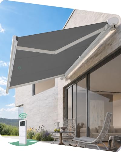 Yoolax 12' x 8.2' Motorized Retractable Awning for Patio with Solar Powered