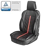 Walser 13989 Autositzauflage Kimi, Universelle Sitzauflage und Schutzunterlage in Rot - Schwarz, Sitzschoner für Pkw und LKW in Rennsportoptik