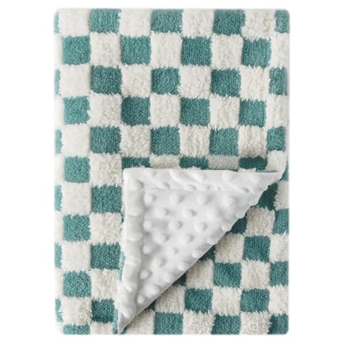 Image of Soft Checkered Baby Blankets for Unisex Girls or Boys Breathable Gender Neutral Nursery Double Layer Blankets with Dotted Backing for Newborn Toddlers (30” X 40”)