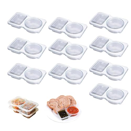 XIANTIAN 10PCSReusable Snack Containers Double Compartment Snack Pots with Lids Thickened and Portable Sauce Condiment and Dip Containers for Picnic/Work Lunch (10)