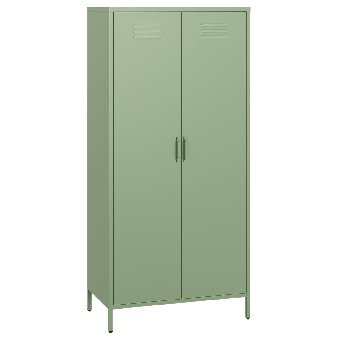 skølm Atria Kleiderschrank Metall – Metallschrank mit 6 Fächern & 2 Kleiderstangen – Garderobenschrank in Mintgrün – Metallkleiderschrank 80 cm breit – Schlafzimmerschrank – Industrial Schrank Flur