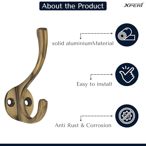 Image of Xpert Aluminium Coat Hooks for Hanging Clothes Pack of 4 (Antique Finish) Wall Coat Hooks, Single Point - Cloth Hanger(ACH-54)