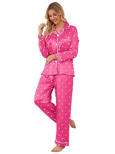 Image of Schbbbta Girls & Women Satin Pajamas Set, 2Piece Silk Nightwear Button-Down Sleepwear for Teen Kids, 3 Years - Women XXL