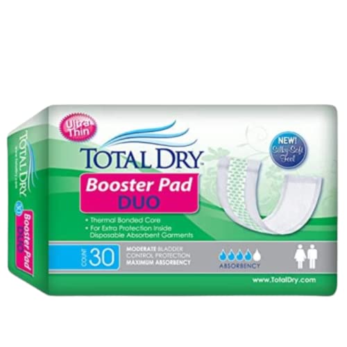 TotalDry Ultra Duo Booster Pads - 30 Count, Advanced Absorbent Core for Exceptional Capacity, Designed for Comfort and Skin Protection, Secure Fit for Worry-Free Use