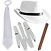 Produktbild German Trendseller® - Mafia - Kostüm - Set - Deluxe  Gangster Weiss  20er Jahre  Al Capone Hut + Krawatte + Hosenträger + Zigarre  Mafiosi Boss  Karneval / Fasching