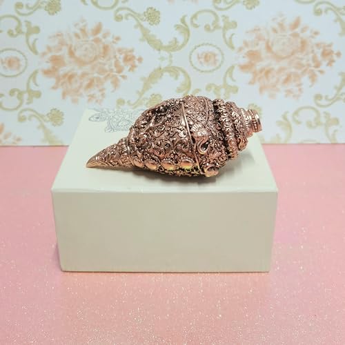 Image of ARNAVIRA Copper Plated Antique Finish Ganesh Shankh (Conch) for Wealth, Home Decor | Housewarming Gifts | Pooja Room | Return Gifting 12.7 cm x 5 cm