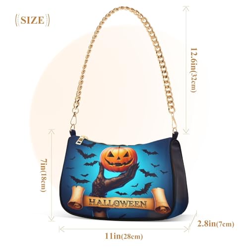Spooky Halloween Shoulder Bag for Women, Handbag with Chain Strap, Soft Purse Tote Bag for Ladies2