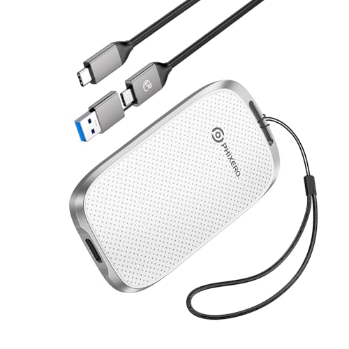 PHIXERO P5 外付けSSD 2TB 5Gbps ポータブルSSD 2合1USB-Cケーブル付属 耐衝撃 コンパクト設計 ストラップホール付き PC Mac PS5 Xbox対応 白【5年保証】