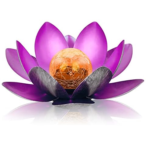 Solar Lights for Outdoor Garden - Lotus Flower Solar Lights with Fantastic Light Effect, Upgraded Solar Panel & IP44 Waterproof for Patio, Path, Yard, Lawn, Warm White (Purple) Cover