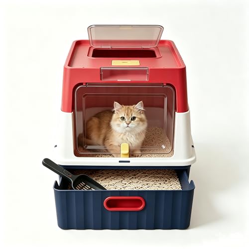Arenero para gato con tapa abatible y bandeja extraíble rojo miniatura 1