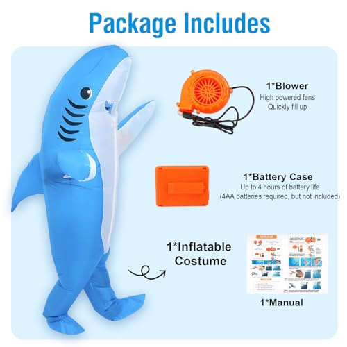 Hai Aufblasbare Kostüm, Erwachsene Lustiges Hai Kostüm für Männer und Frauen, Aufblasbares Faschingskostüme für Halloween Karneval Fasching Cosplay und Mottopartys, Blau