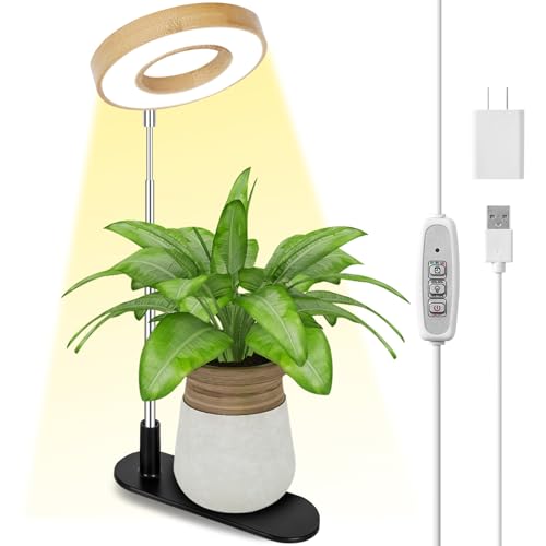 LORDEM Bamboo Base Desktop Grow Light, LED Plant Lamp with Full S...