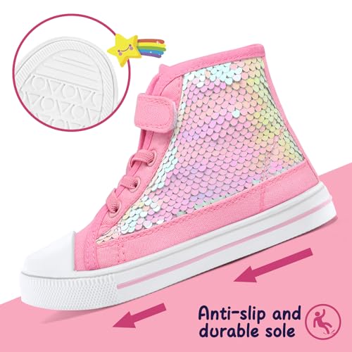 Image of K KomForme Toddler High Top Sneakers Canvas Shoes with Hook and Loops | Lightweight, Breathable