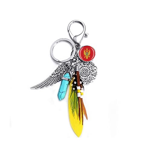 Timefly Porte-clés style drapeau du Monténégro pour sac à dos pendentif porte-clés sac cadeau décoration voyage souvenir cadeau, Monténégro, 5X11 CM