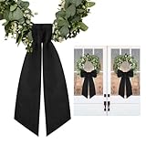 2 Pcs Black Wreath Sash for Front Door Linen Wreath Ribbon Bow for Yard Porch Garland Home Decor