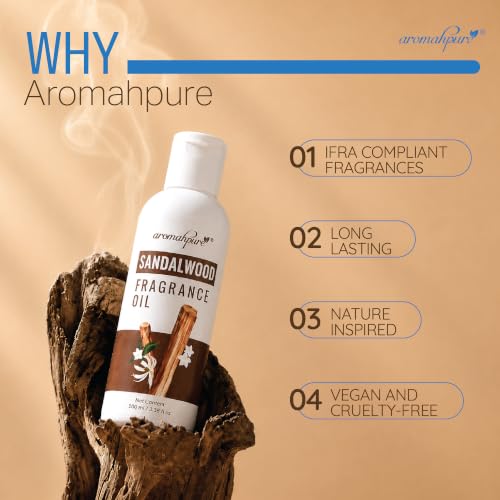 Image of Aromahpure Sandalwood Aroma Oil | 100ml Undiluted & Natural | Long-Lasting Scent for Aromatherapy, Candle & Soap Making, Diffusers, Room Freshener, Humidifier, Bathroom Revitalizer & Home Essentials