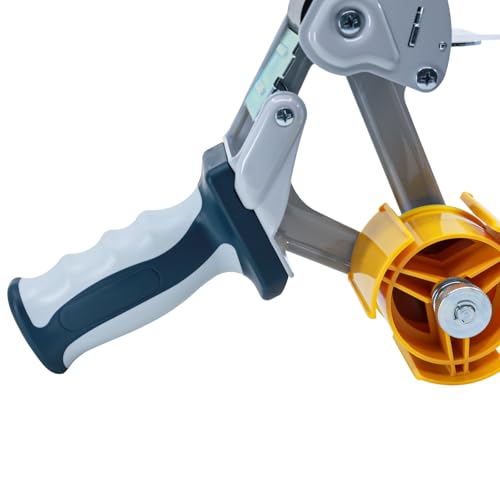 KLEBASTO Paketbandabroller mit Sicherheitsklinge – ergonomischer Klebebandabroller aus Metall, stabiler Packbandabroller für Klebebandrollen bis 50mm