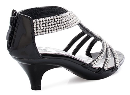 Image of Olivia K Girls' Kids Open Toe Strappy Rhinestone Dress Sandal Low Heel Shoes - Wedding, Dress, Dance, Flower Girl