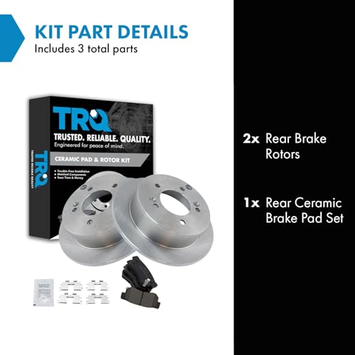 Image of TRQ Rear Brake Pad and Rotor Set Ceramic Solid Rotors | For 2006-2008 Hyundai Sonata 2005-2009 Tucson 2001 XG300 2002-2005 XG350 2006-2010 Kia Optima 2005-2010 Sportage