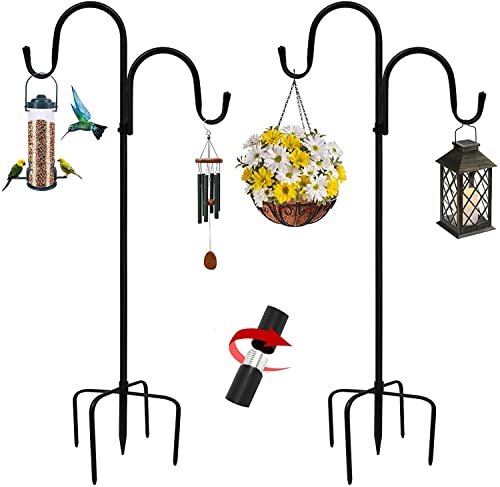 Paquete de 2 ganchos para pastores, 63 pulgadas dobles ajustables para luces de jardín, gancho para pastores para comederos de pájaros, perchas para plantas Cover