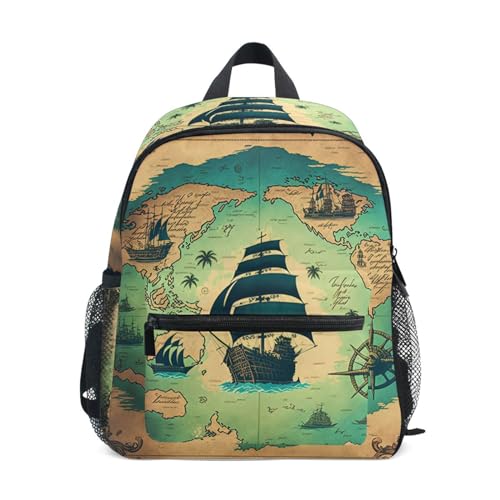 Pirate-treasure-map Kids Backpack for Boys Girls Toddler Backpack Preschool 12.6 Inch School Bag, Medium
