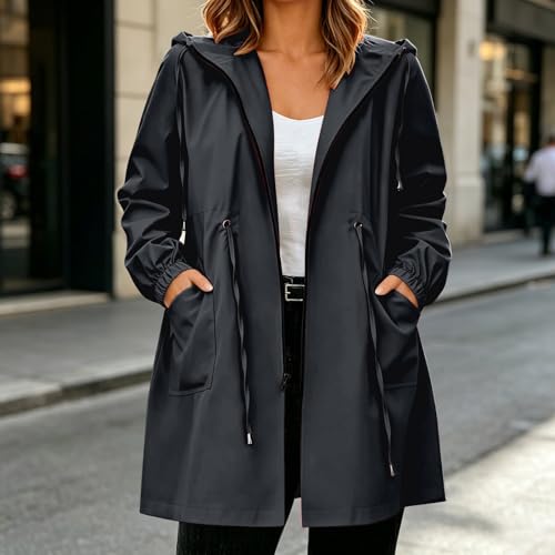 Abrigo para exteriores transpirable de mujer con capucha y diseño de gabardina ligera 3