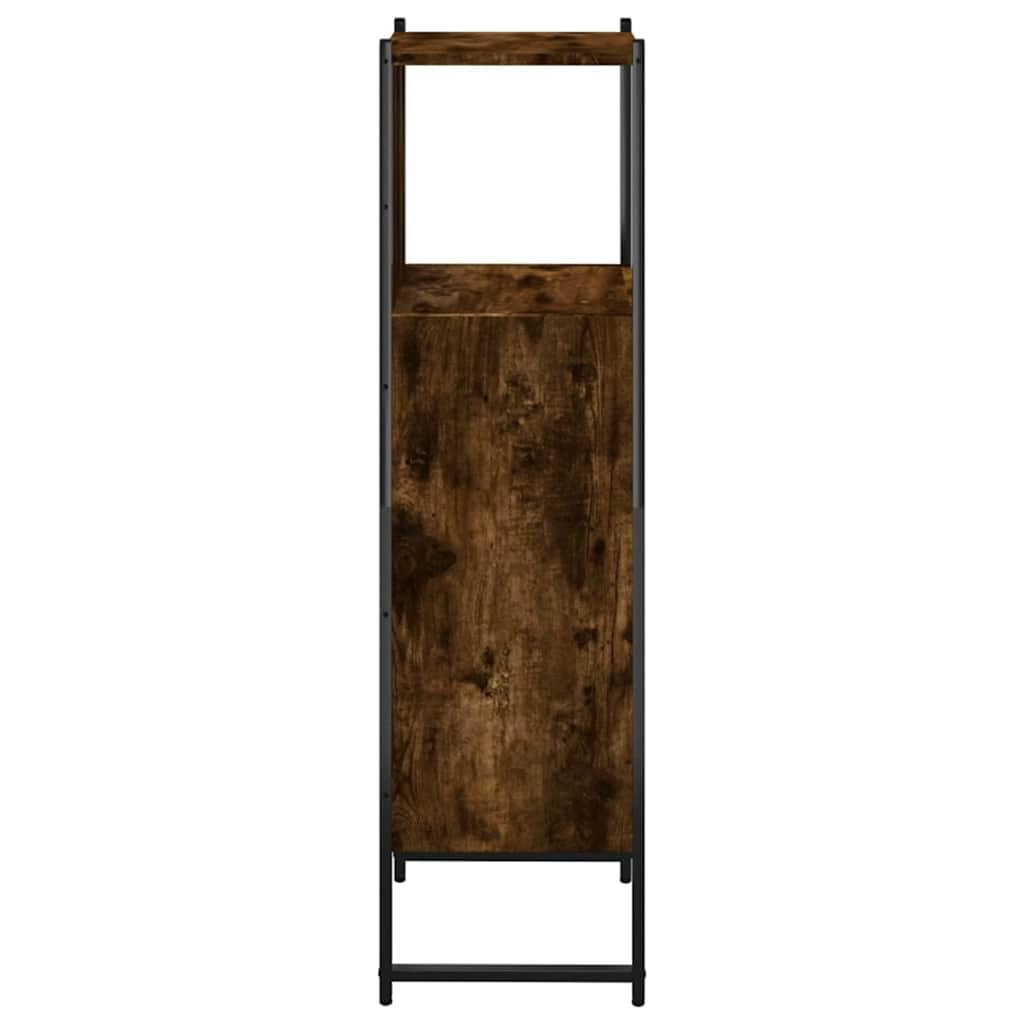 Armadietto da bagno in legno di rovere affumicato, 33 x 33 x 120,5 cm, con anta e mensola, salvaspazio per WC degli ospiti, mobiletto sottolavabo con cassetto e ripiano
