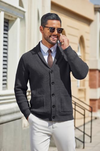 Image of COOFANDY Mens Shawl Collar Cardigan Sweater Button up Sweater with Pockets