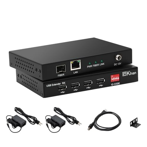 Image of USB 2.0 Extender Over Ethernet & Fiber Optic, Extends 4 Ports USB2.0 Signal Over Cat5E LAN Ethernet or Single Mode Fiber Up to 20km, Long Distance Extension, High Speed, Plug and Play