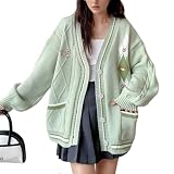 Chevara Women’s Cute Sweet Cardigan Sweater Kawaii School Uniform Button Long Sleeve V-Neck Knitted Outerwear(0133-04Green-OneSize-CW)