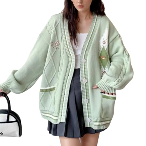 Image of Chevara Women's Cute Sweet Cardigan Sweater Kawaii School Uniform Button Long Sleeve V-Neck Knitted Outerwear
