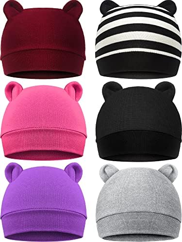 Geyoga 6 Pieces Newborn Baby Hat Bear Ears Infant Caps Baby Boy Girl Toddler Hats Infant Beanie Caps for 0-3 Months (Chic Style)