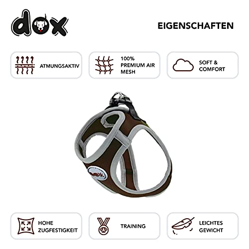 DDOXX Reflektierendes Airmesh Step-In Hundegeschirr - Verstellbare Brust Welpengeschirr für alle Größen - XL (Braun)