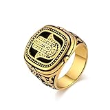 FUTPLOR Hand of Fatima Signet Rings Hamsa Ring Stainless Steel Evil Eye Fatima Vintage Jewelry Protection Amulet Brings Lucky Signet Rings for Men Women Christmas Gift (Gold, 10)