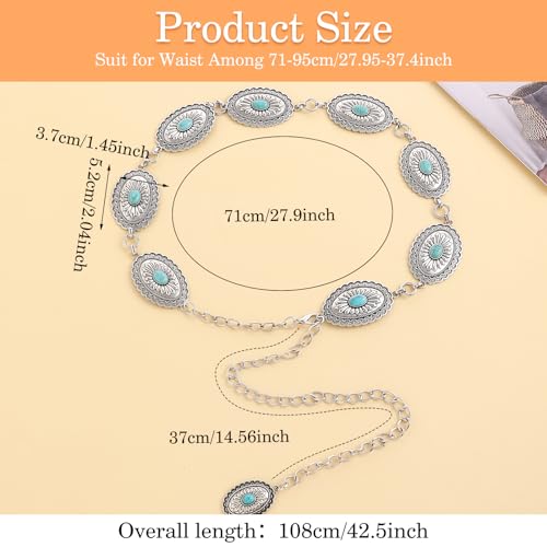 Western Metal Turquoise Chain Belt for Women, Boho Waist Chain Cowgirl Belts Adjustable Country Belts for Jeans Dresses4