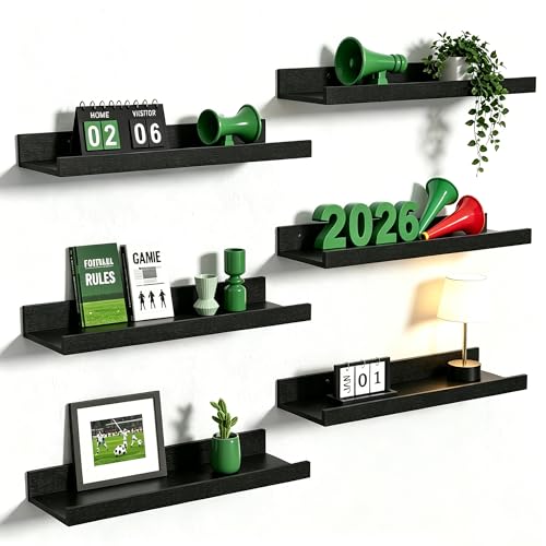upsimples Black Wood Floating Shelves Set of 6