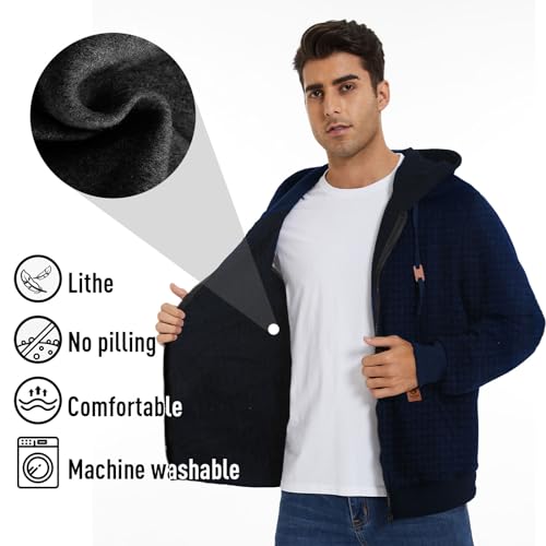 BAYAMO Mens waffle Lined Zip Up Hoodie Full Zipper Sweatshirt Fashion Casual Lightweight Drawstring Hooded Jackets S-2XL4