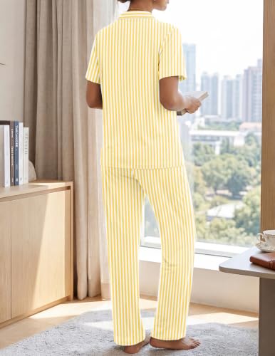 Image of Womens Pajamas Sets 2 Piece Button Up Pj Sets Short Sleeve with Long Pant