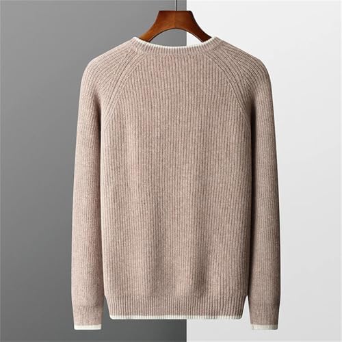 Men's Solid Merino Wool O Neck Loose Thick Pullover Color Blocked Sweater Casual Business Top3