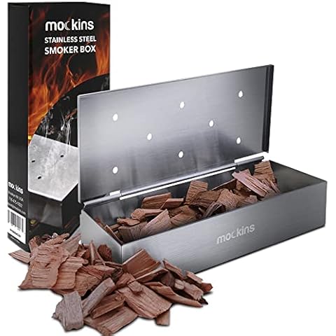 Mockins Stainless Steel BBQ Smoker Box for Grilling Barbecue Wood Chips On Gas Grill Or Charcoal Grills - with Holes Only on Top Cover