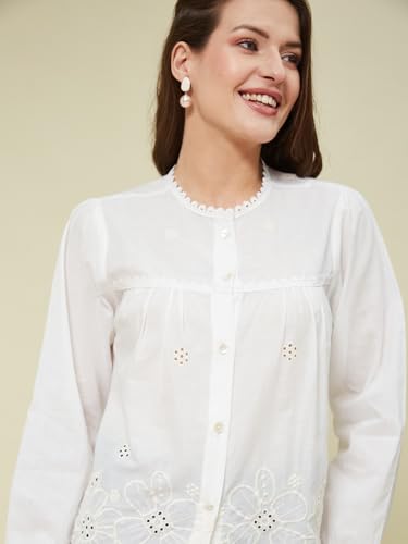 Image of J TURRITOPSIS Women's Pure Cotton Schiffli Embroidered Shirt
