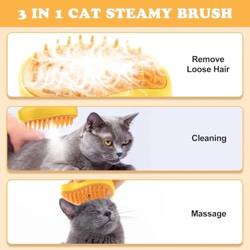 Image of New pet hair brush self cleaning steam cat and dog bath brush with steamer water 3 in 1 steamy pet hair brush by PET HOUSE